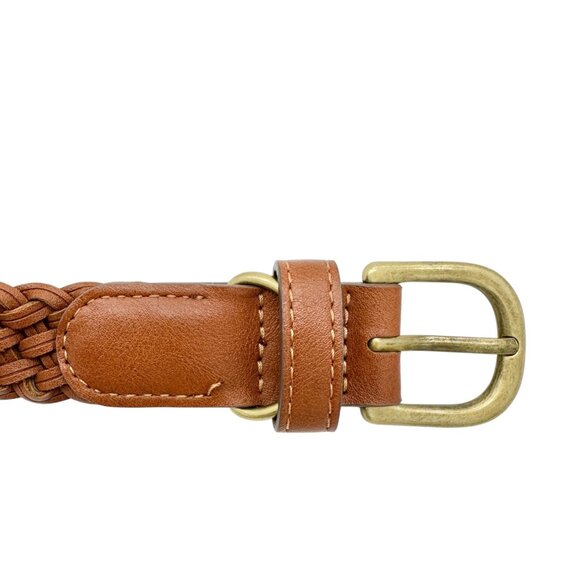 Braided Leather Belt With Brass Buckle Womens Adjustable 52 inches Stylish - Picture 2 of 4